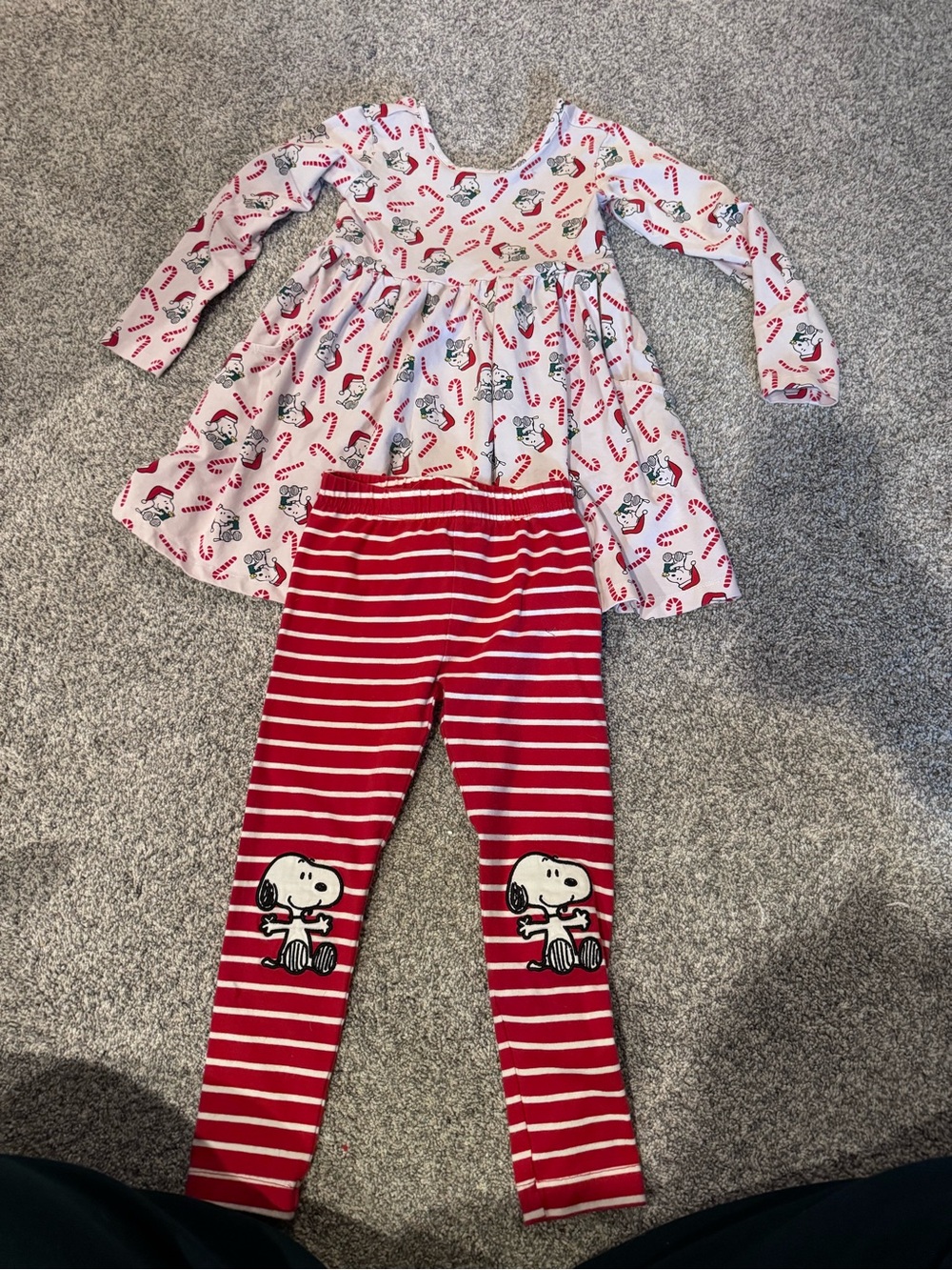 Girls Holiday Snoopy Tunic & Red Striped Leggings Set